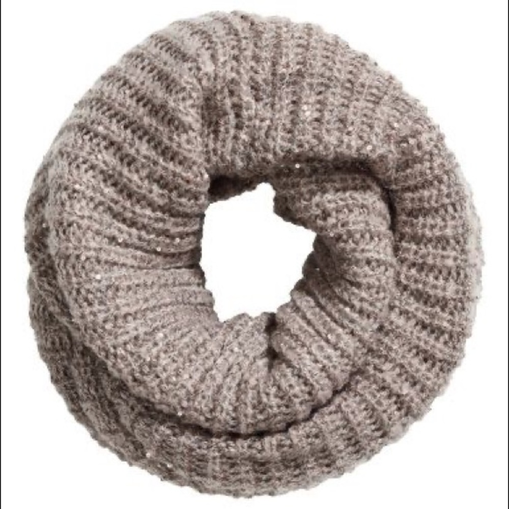 H&M taupe sequin chunky knit tube scarf